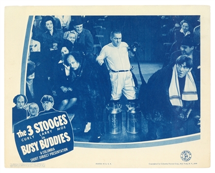1944 The Three Stooges in "Busy Buddies" Lobby Scene Card - Featuring All Three Original Stooges Columbia Short